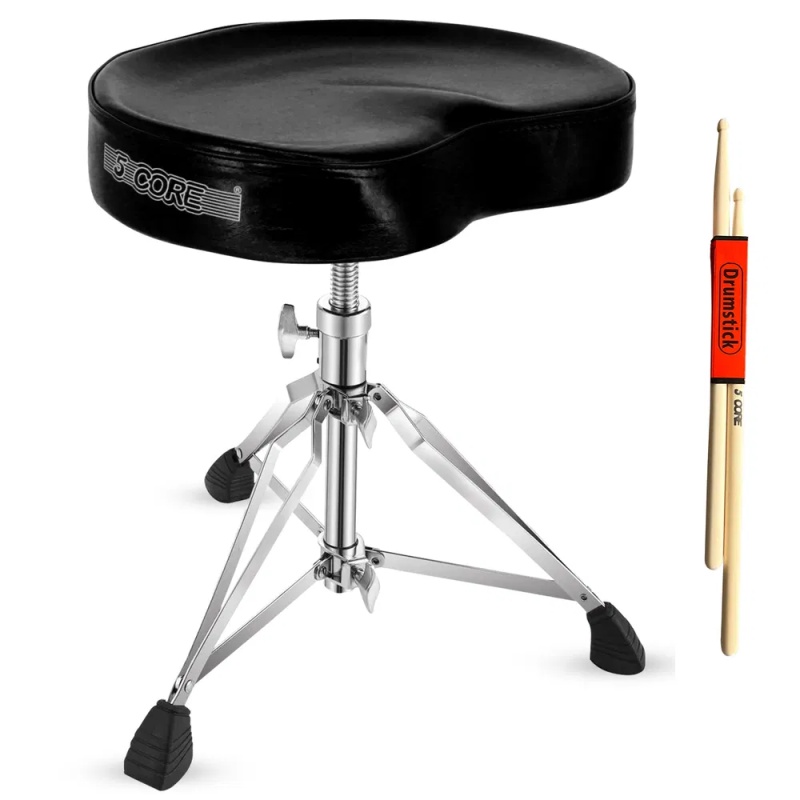 5 CORE Drum Throne Padded Guitar Stool Adjustable Heavy Duty Saddle Music Chair Seat Universal For Adults & Kids With Anti Slip Rubber Feet - DS (Option: Black)