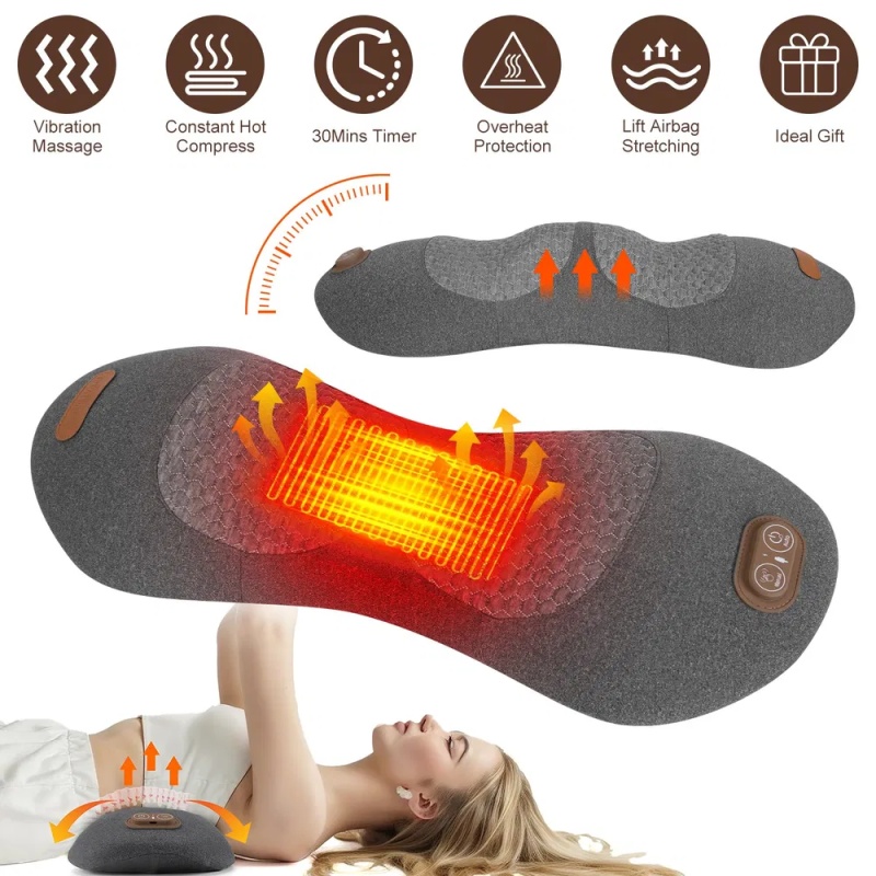 3 in 1 Lumbar Support Pillow with Vibration Massage, Heating & Airbag Stretching, Memory Foam Back Massager for Lower Back Pain Relief, Ergonomic (Option: default title)