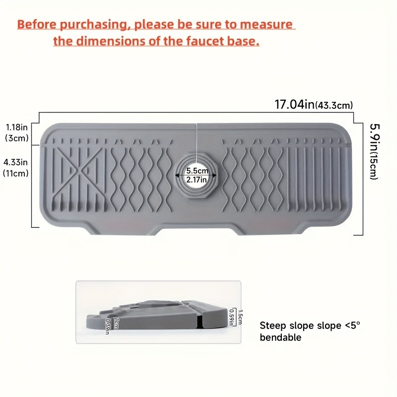 NonSlip Silicone Self-Draining Board,Large Kitchen Drain Board With 5 Incline For Self-Draining (Option: Gray)
