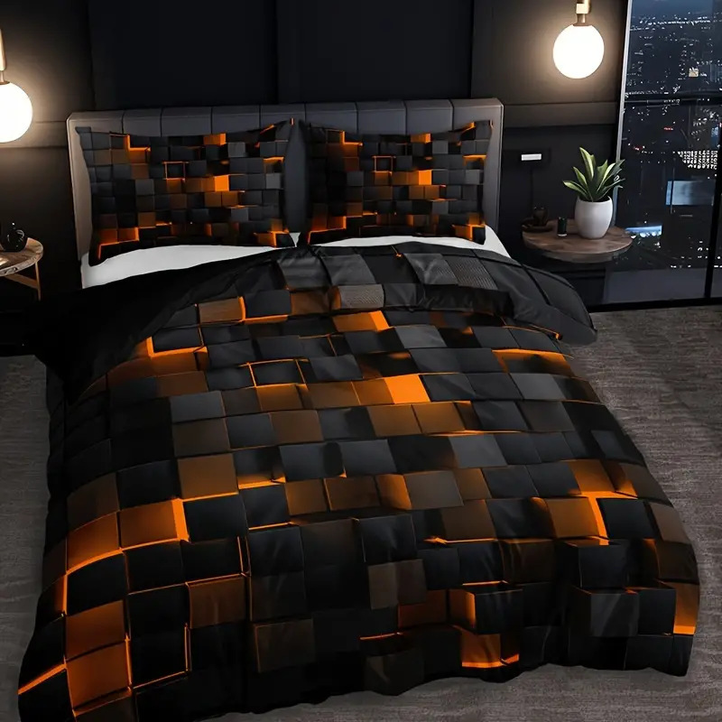 Abstract Grid Series Quilt Cover Digital Printing Bedding (Option: 4 Style-150X200CM threepiece set)